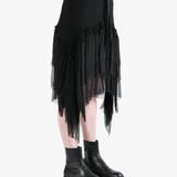 Black skirts worn by a person, showing the skirts fit