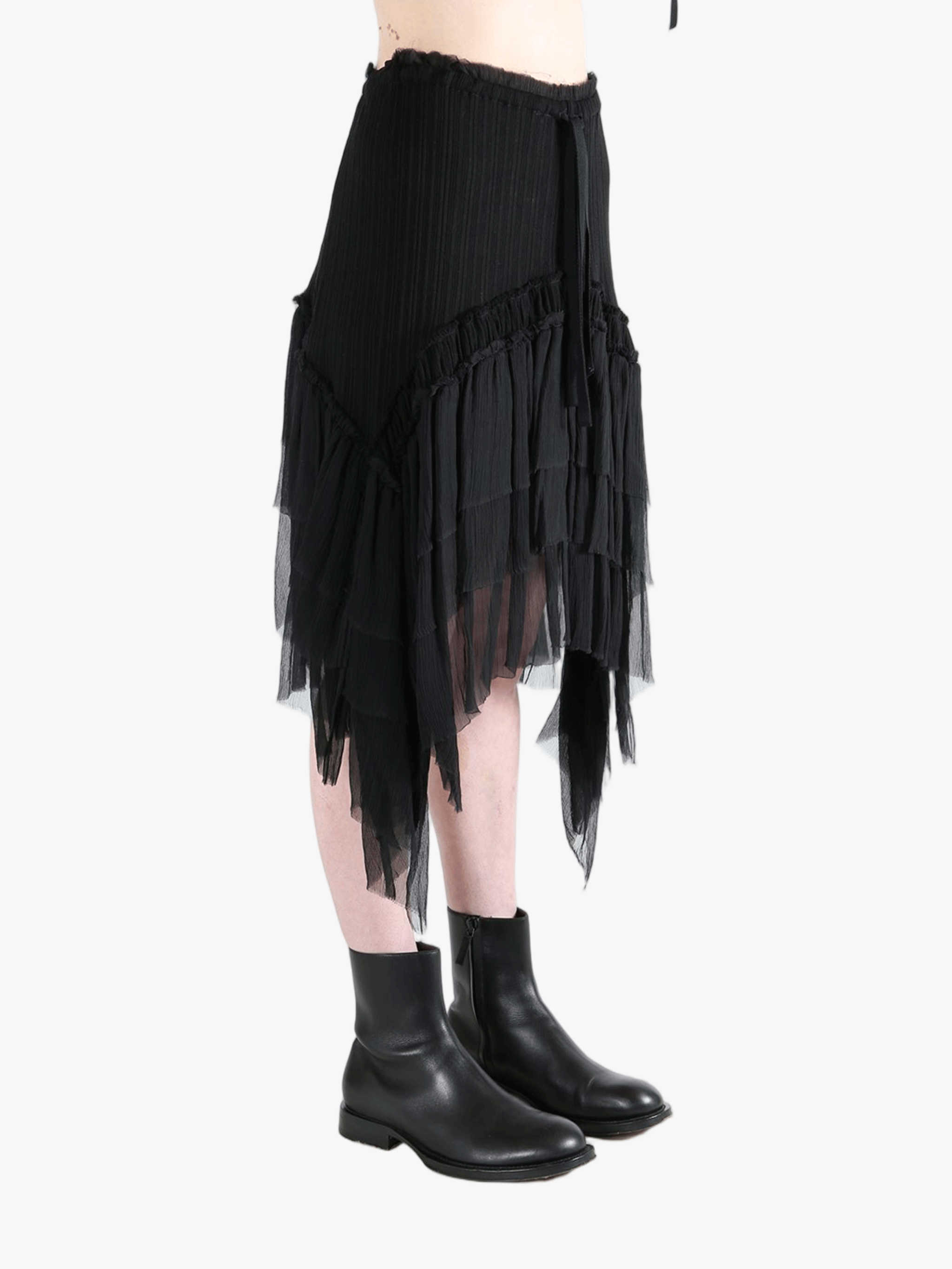 Black skirts worn by a person, showing the skirts fit