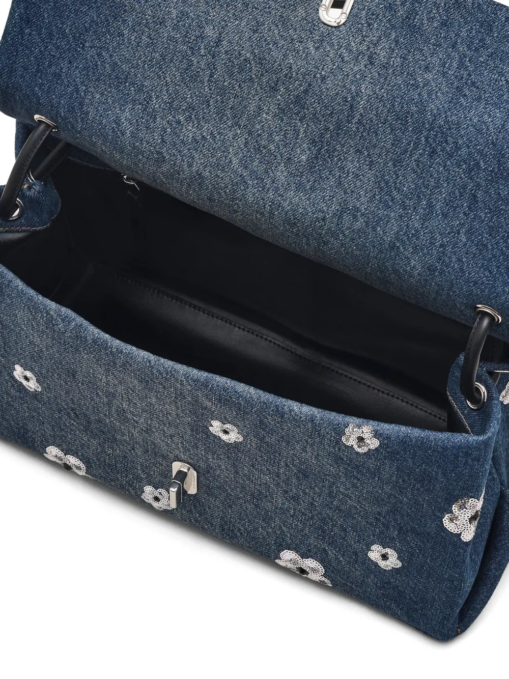 Close up of blue bag,showing texture of the cotton fabric