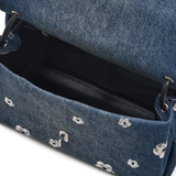 Close up of blue bag,showing texture of the cotton fabric