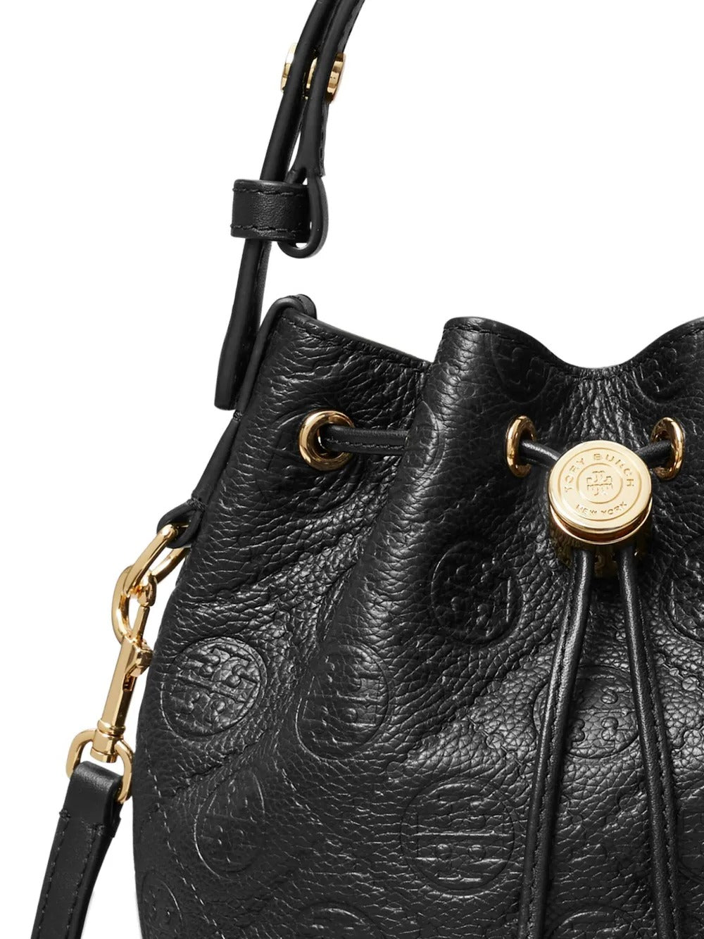 Close up of the black bag, showing texture of the leather fabric