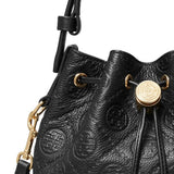 Close up of the black bag, showing texture of the leather fabric
