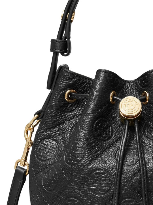 Close up of the black bag, showing texture of the leather fabric