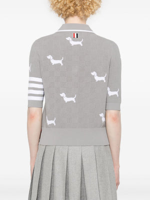 THOM BROWNE - Women Hector Intarsia Pointelle Jacquard Polo Shirt