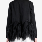 Black jacket worn by a person, showing the jacket fit