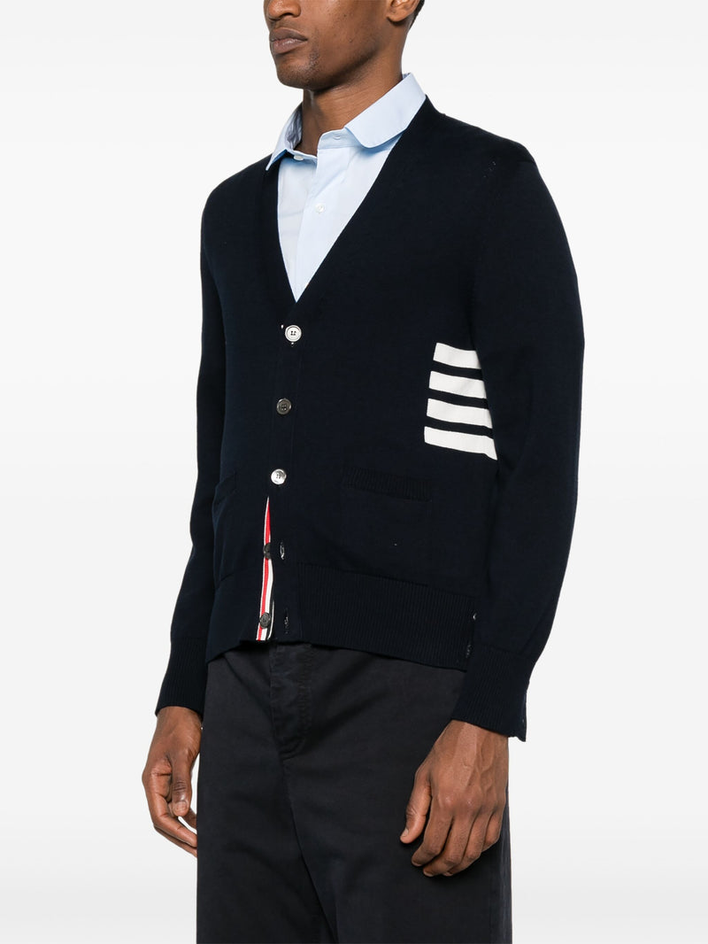 THOM BROWNE - Men Jersey Stitch Relaxed Fit V Neck Cardigan