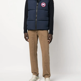 Navy jacket, full body view