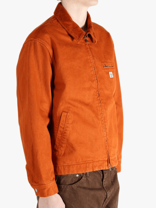 Orange jacket worn by a person, showing the jacket fit