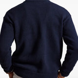 Navy hoodie, full body view