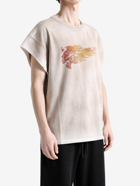 Tan t-shirt, full body view