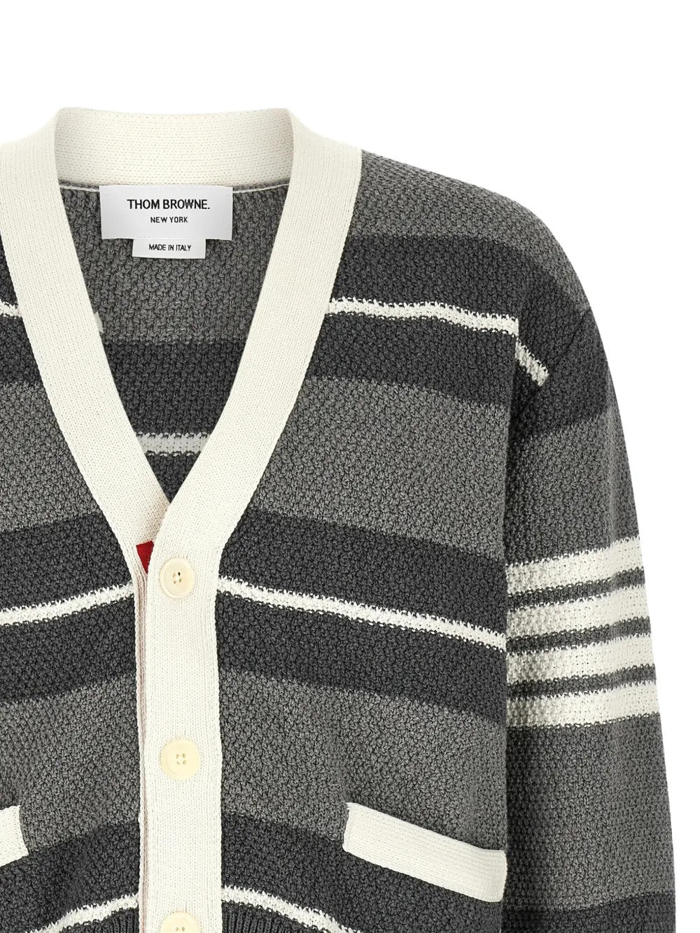 Close up of Grey jacket, showing texture of the 100% cotton fabric