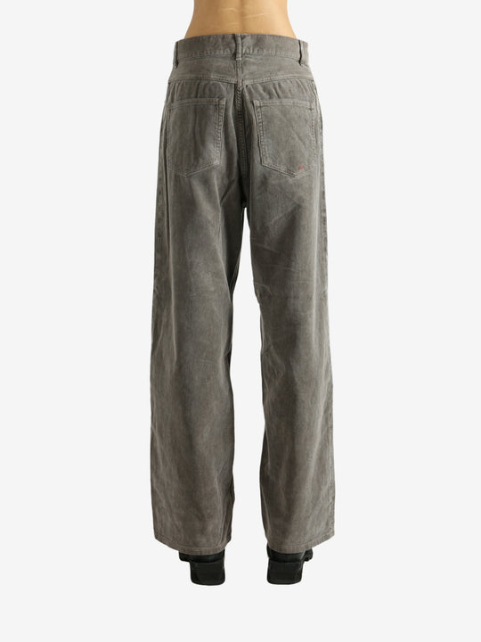 Brown pants worn by a person, showing the pants' fit