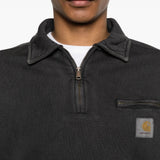 Close up of the black sweats, showing texture of the cotton fabric