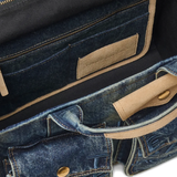 close up of blue bags, showing texture of the cotton fabric