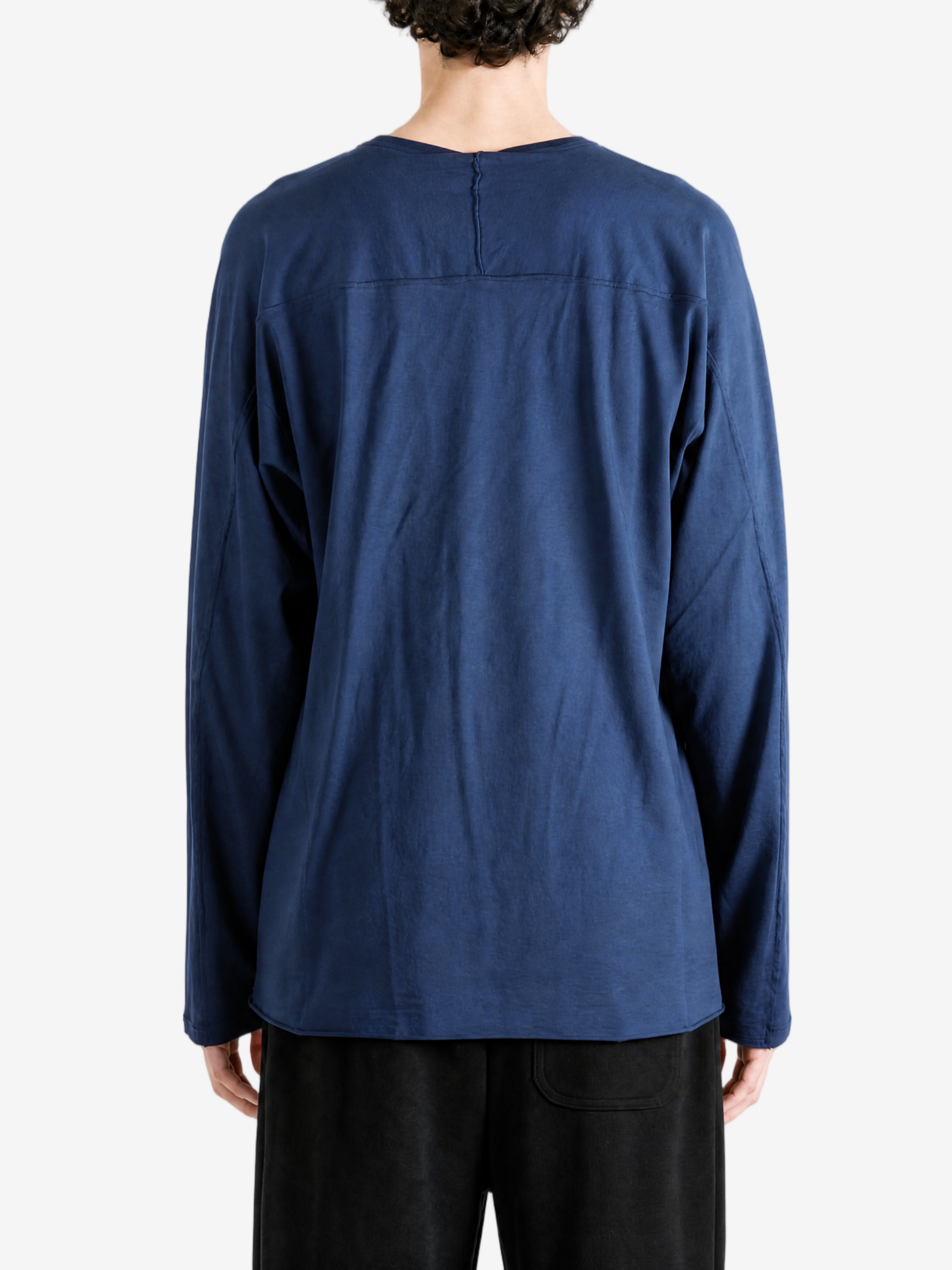 Navy top, full body view