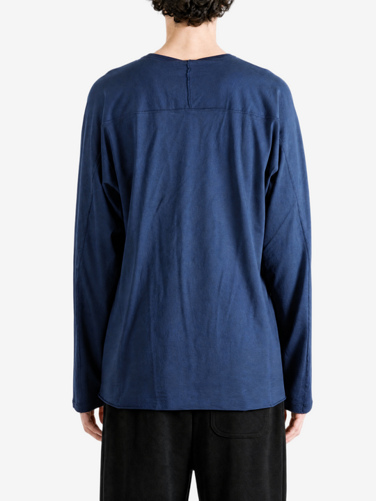 Navy top, full body view