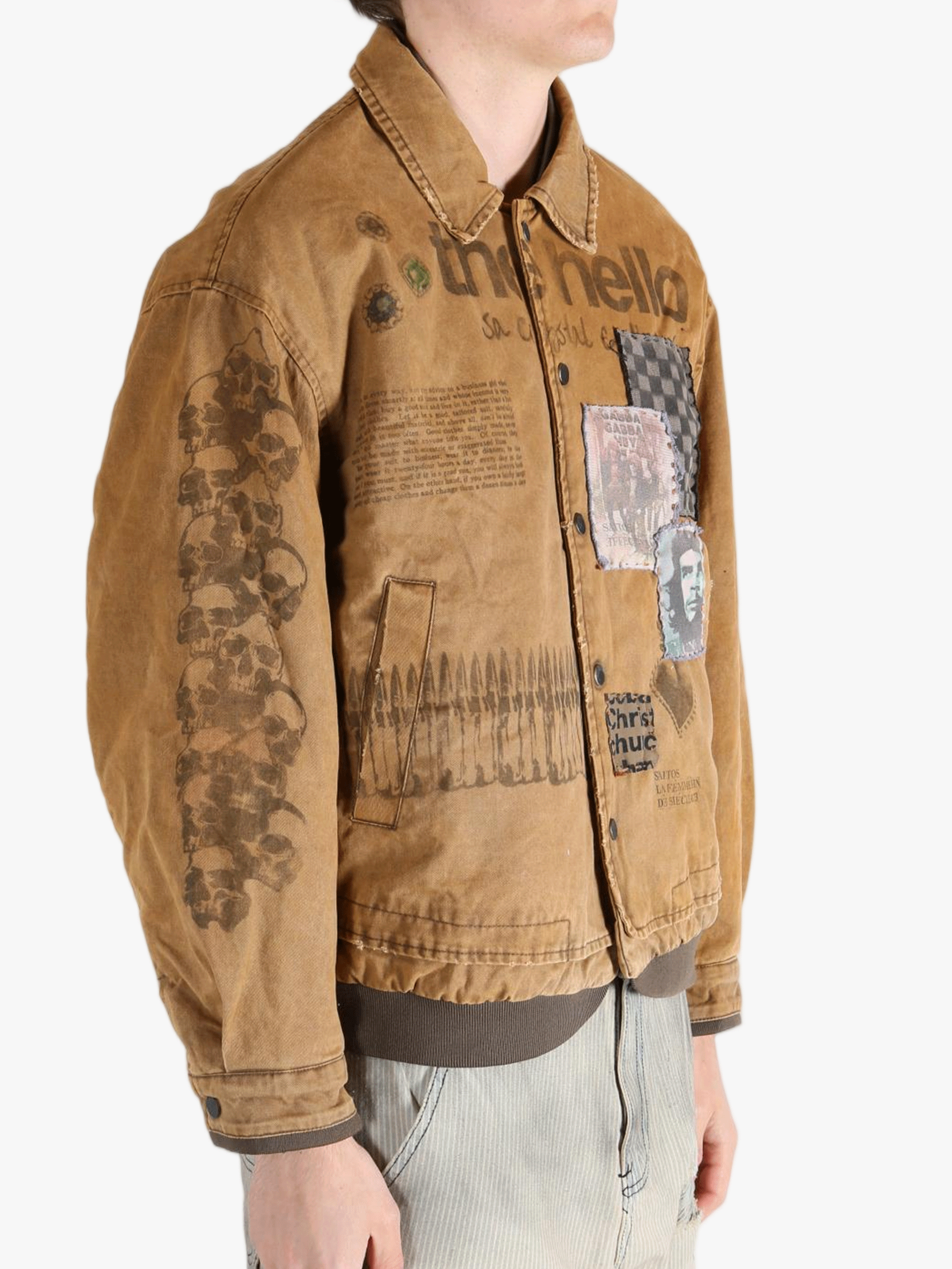 Brown jacket worn by a person, showing the jacket's fit