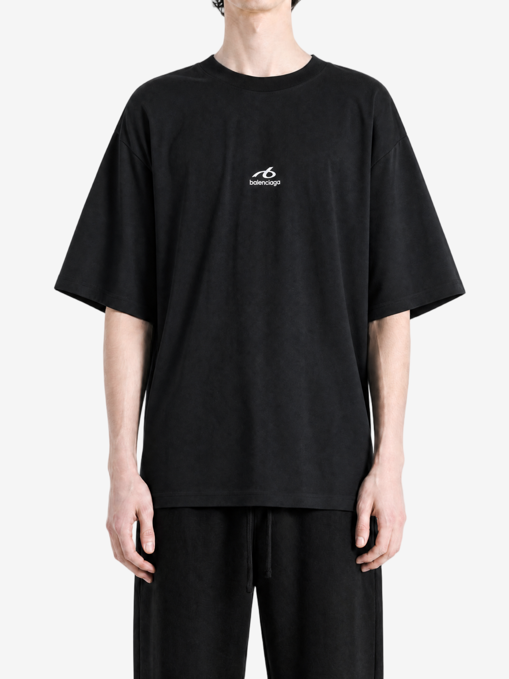 Black t-shirt, full body view