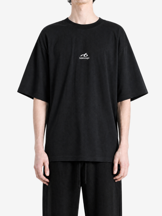 Black t-shirt, full body view