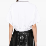 white t-shirts,worn by a person,showing the t-shirts fit