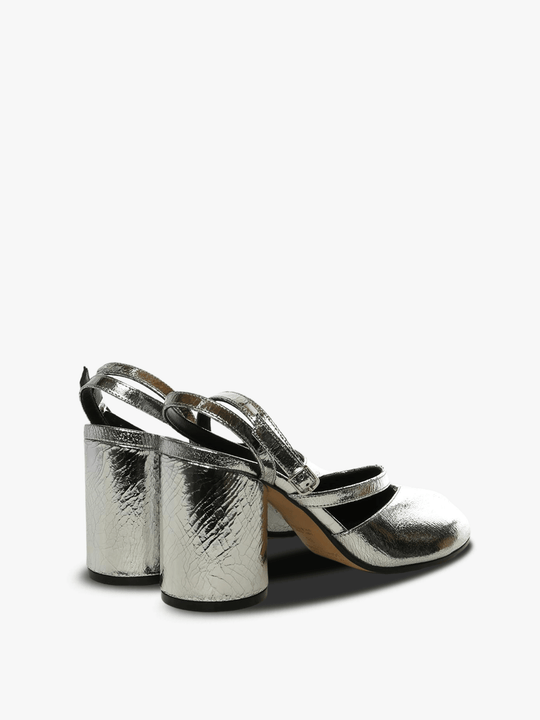 Silver sandals, side view