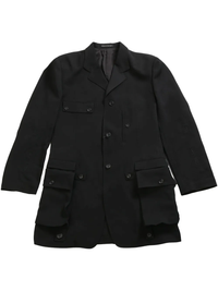 Detachable Pocket Black Blazer, flat image shows chest pocket and detachable patch pocket details