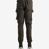 Brown pants worn by a person, showing the pants' fit