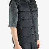 Black vest worn by a person, showing the vest's fit