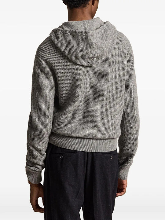 Grey knitwear, full body view
