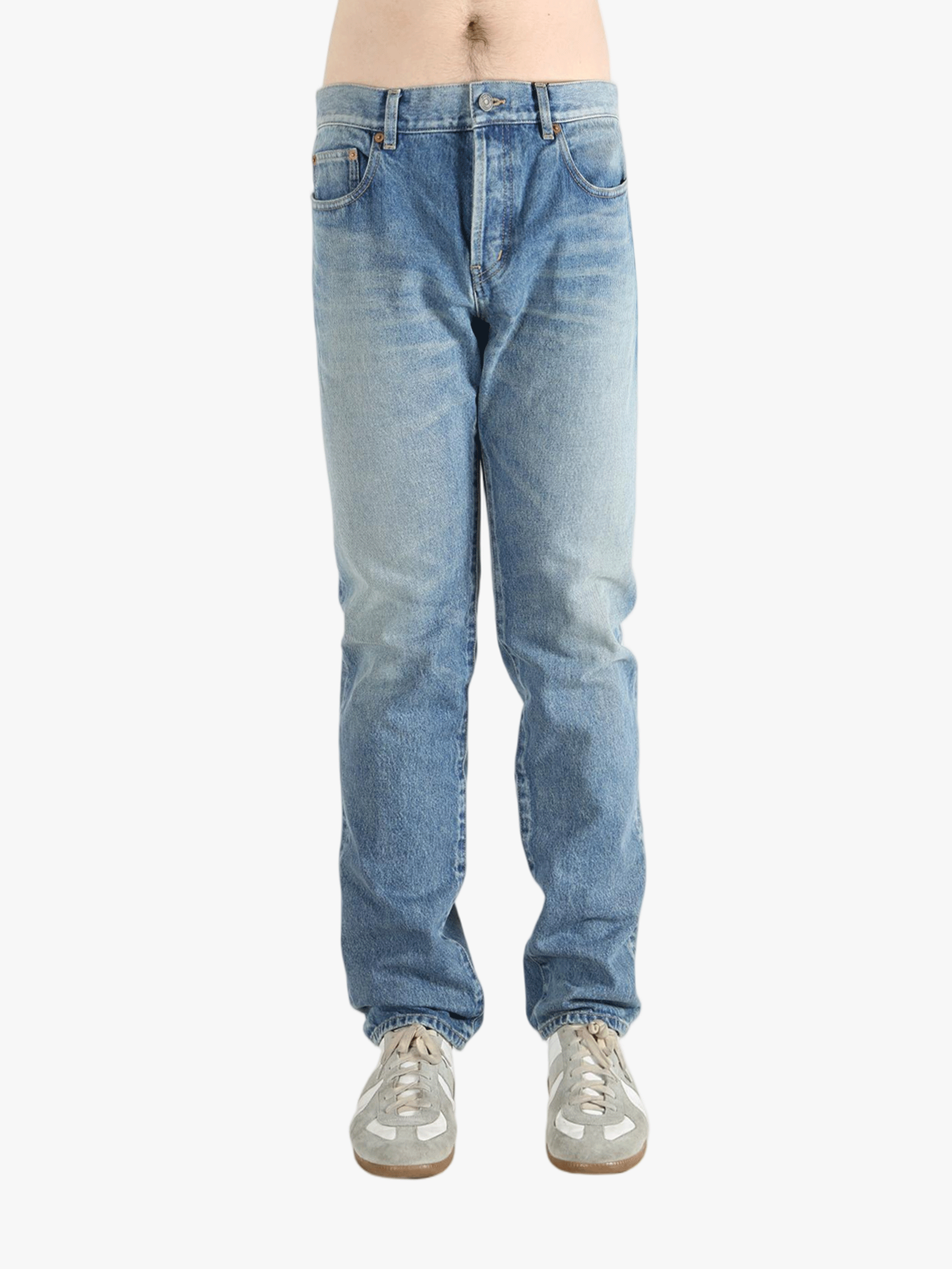 Blue jean worn by a person, showing the fit