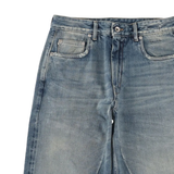 close up of blue jeans, showing texture of the cotton fabric