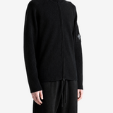 C.P. COMPANY - Men Waffle Knit Cotton Zip Lens Cardigan