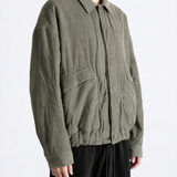 Green jacket worn by a person, showing the jacket fit