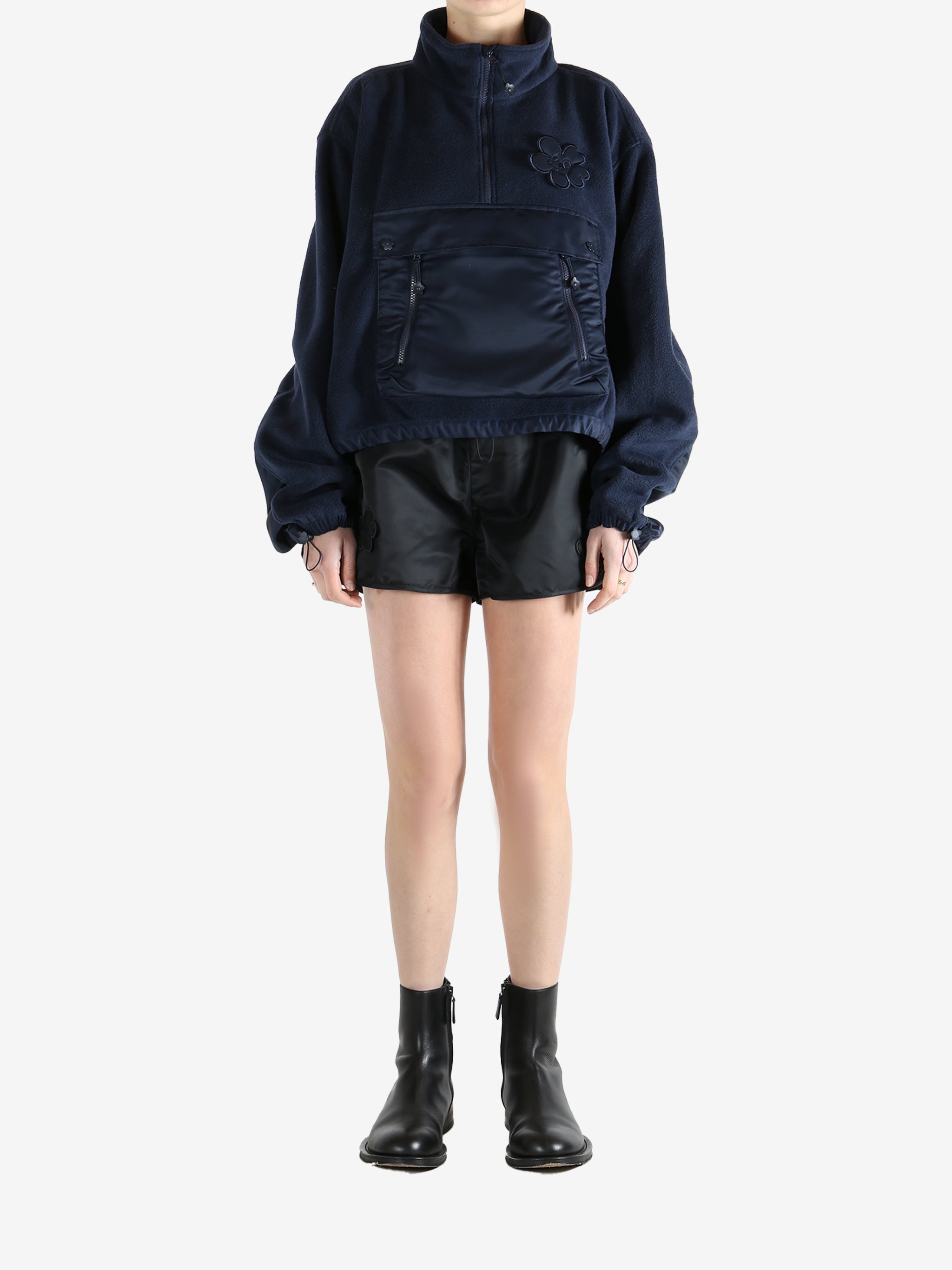 Navy jacket, full body view