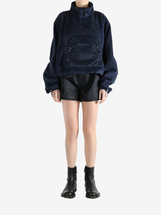 Navy jacket, full body view