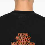 Close up of black t-shirts, showing texture of the cotton fabric