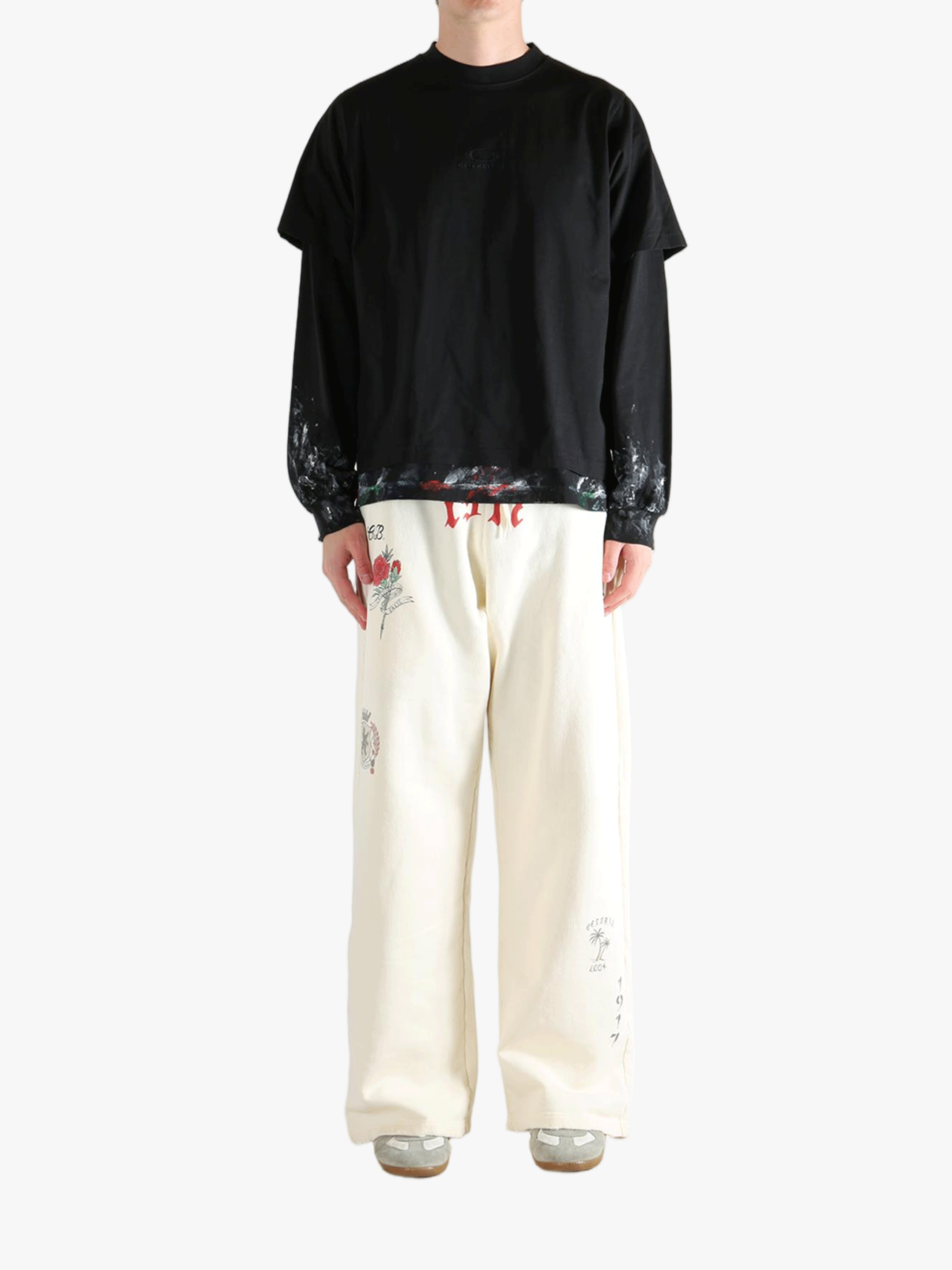 Black t-shirts, full body view