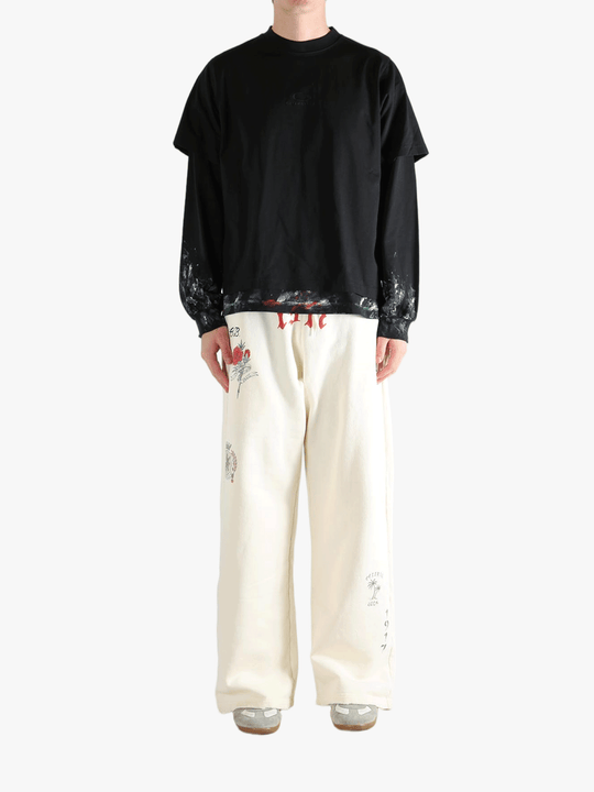 Black t-shirts, full body view