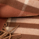 Close up of Brown scarf, showing texture of the 100% cashmere fabric