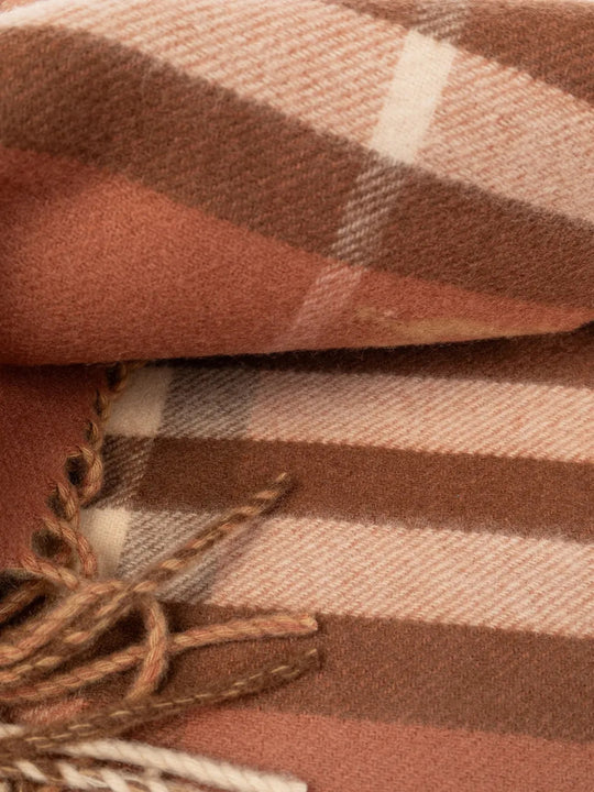Close up of Brown scarf, showing texture of the 100% cashmere fabric
