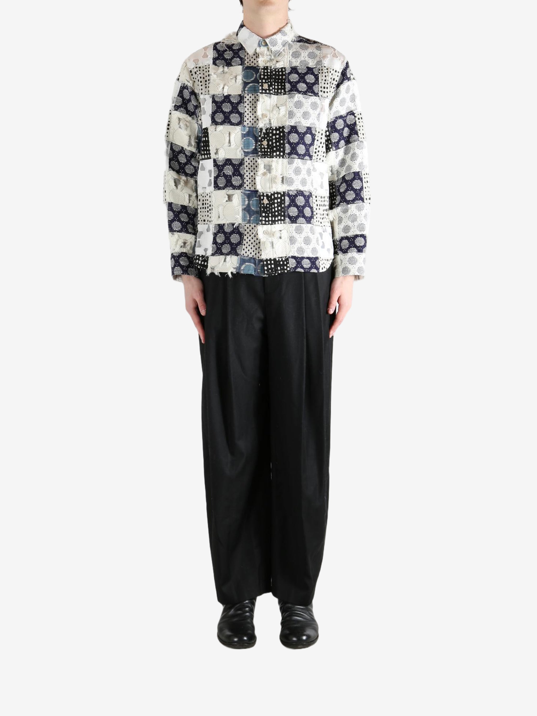 Blue shirt, full body view