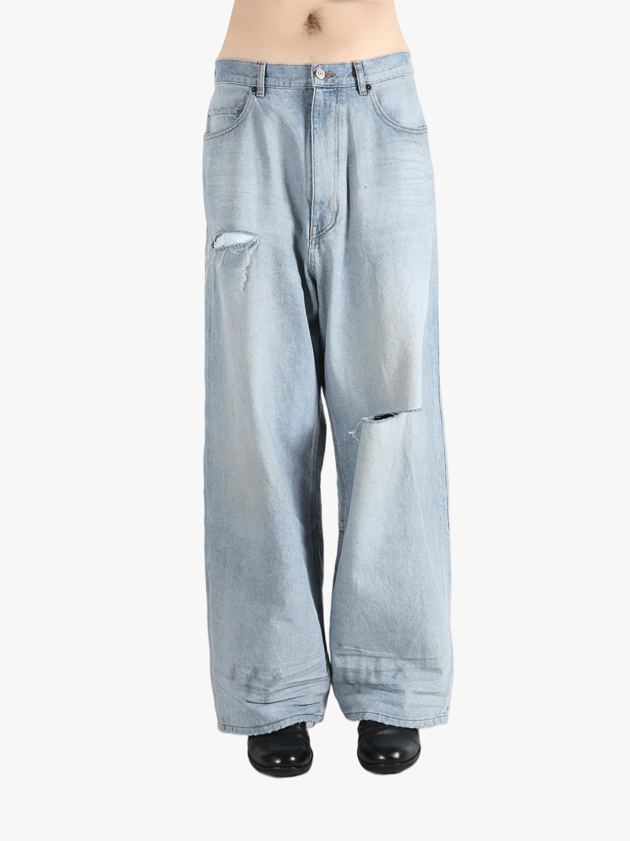 Blue pant worn by a person, showing the fit