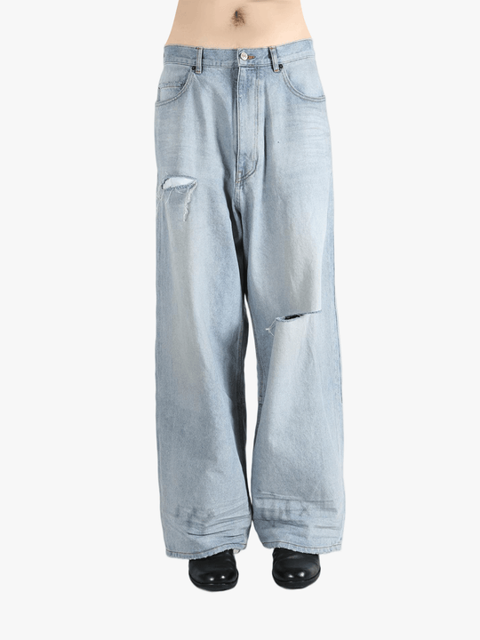 Blue pant worn by a person, showing the fit