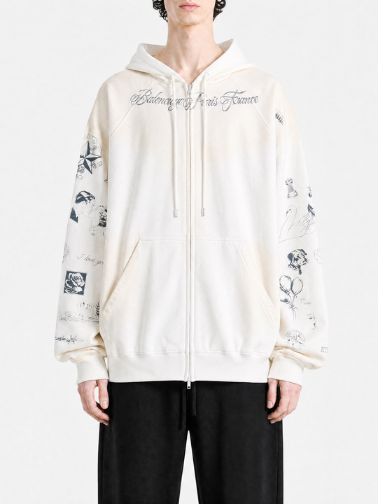 White hoodie, full body view