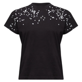 Black t-shirt. front view