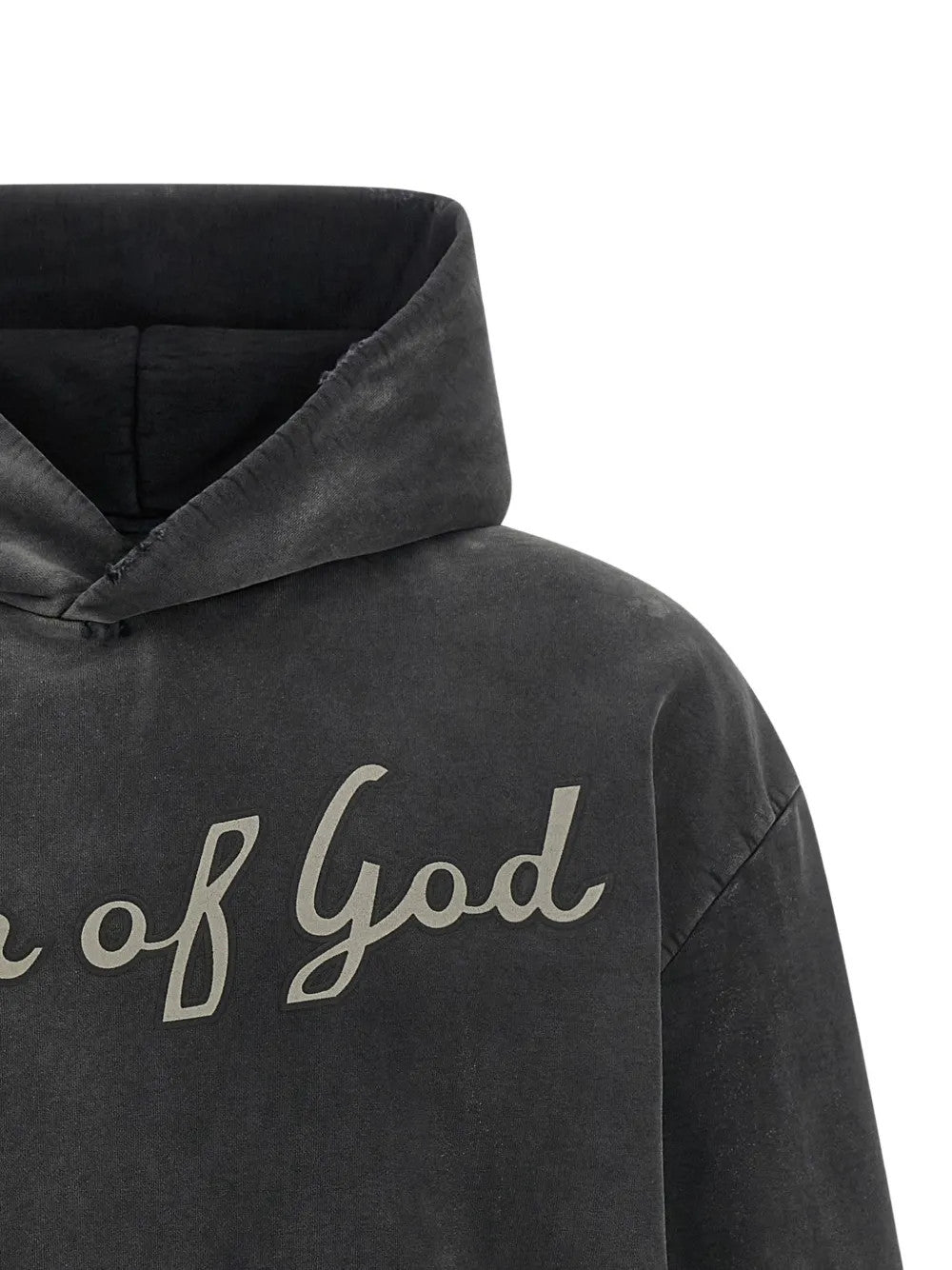 Close up of Black hoodie, showing texture of the 100% cotton fabric