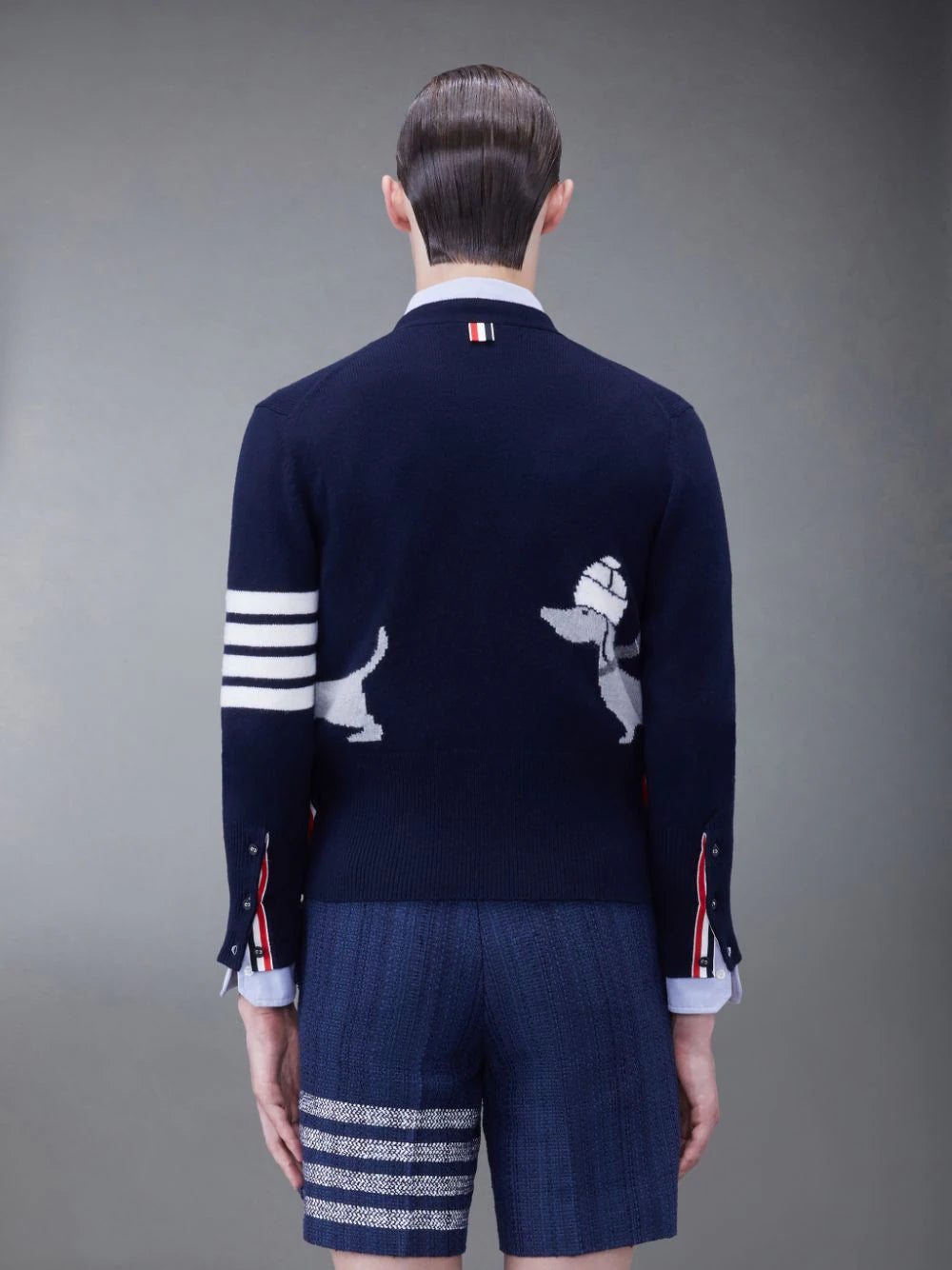 THOM BROWNE Men Hector With Hats Jersey Intarsia Cardigan In Wool