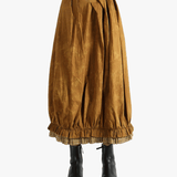 Yellow skirts worn by a person, showing the skirts' fit