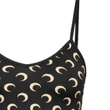 Close up of the black top, showing texture of the polyamide fabric