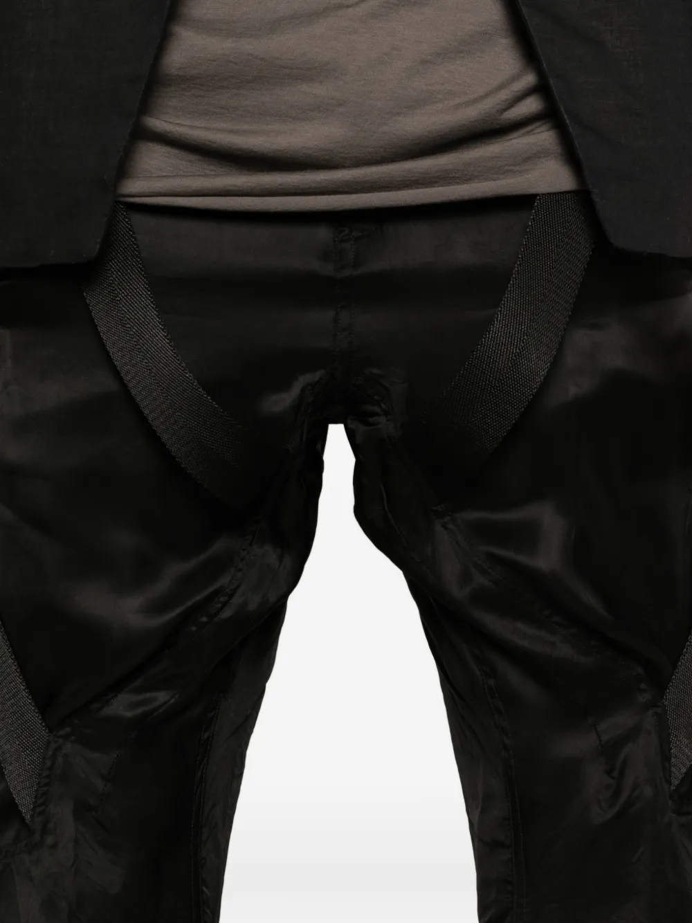 Close up of Black pant, showing texture of the cotton fabric